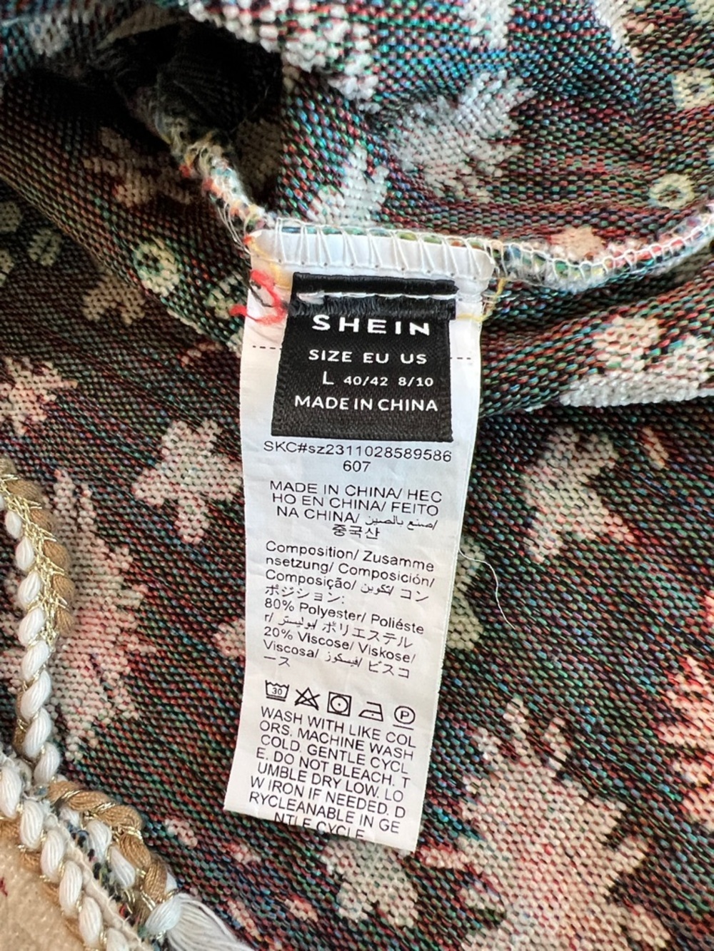 Shein Boho Cowgirl Tapestry Floral Tie Front Vest Cream Gold Braided Trim - Picture 8 of 10